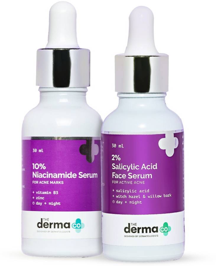 The Derma Co No More Acne & Acne Marks Combo- 2% Salicylic Acid Face Serum (30 ml) + 10% Niacinamide Face Serum (30 ml) Price in India