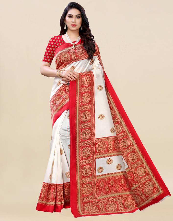 Printed, Striped, Geometric Print, Floral Print Kanjivaram Cotton Silk Saree Price in India