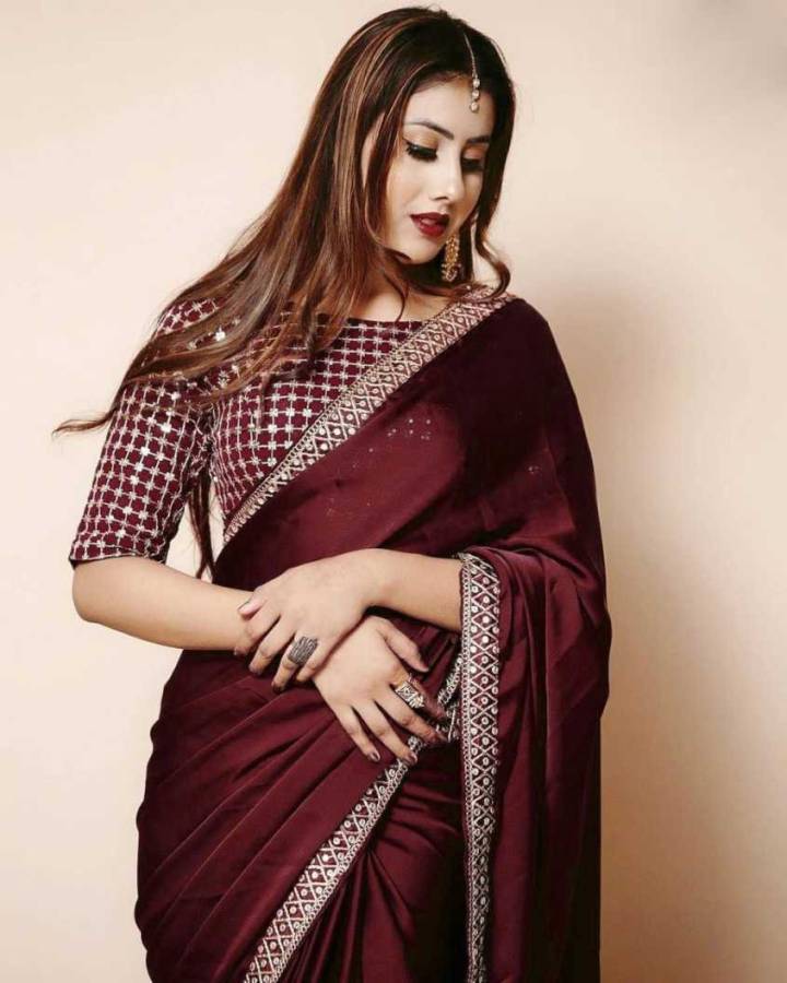 Plain Fashion Satin Blend Saree Price in India