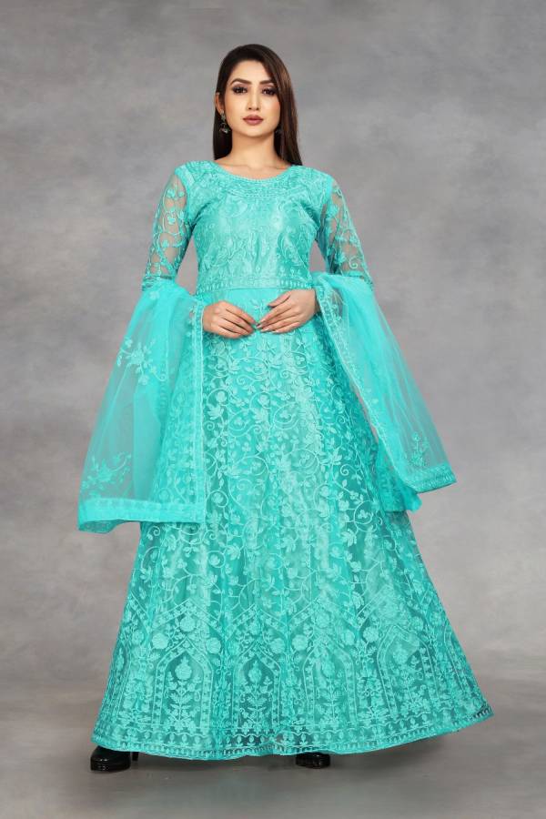 Net Embroidered Gown/Anarkali Kurta & Bottom Material Price in India