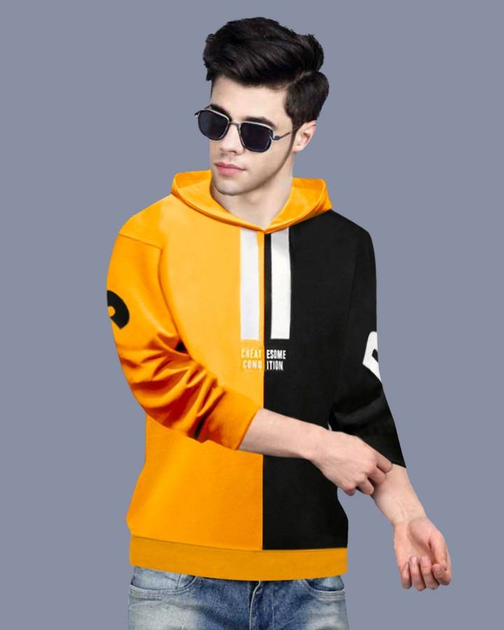 Printed Men Hooded Neck Yellow T-Shirt