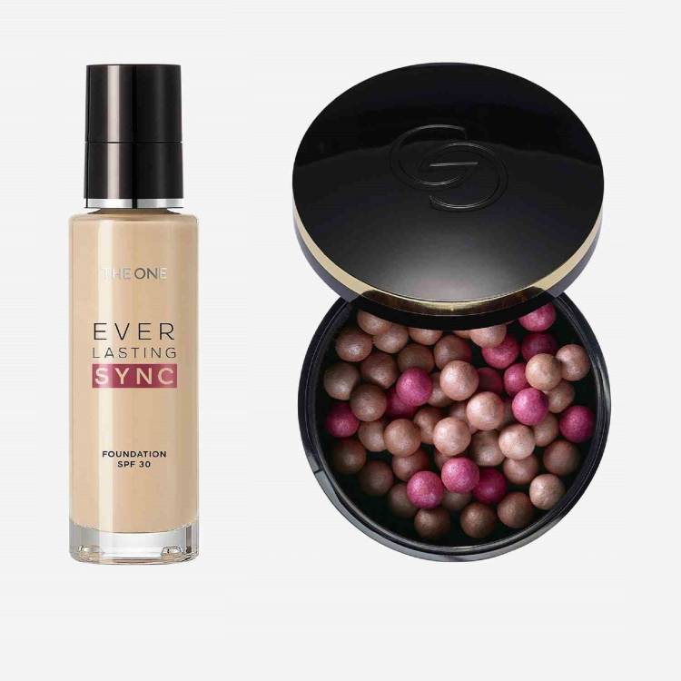 Oriflame GIORDANI GOLD Bronzing Pearls Sublime Radiance and THE ONE Everlasting Sync Foundation SPF 30 Light Rose Cool Combo Price in India