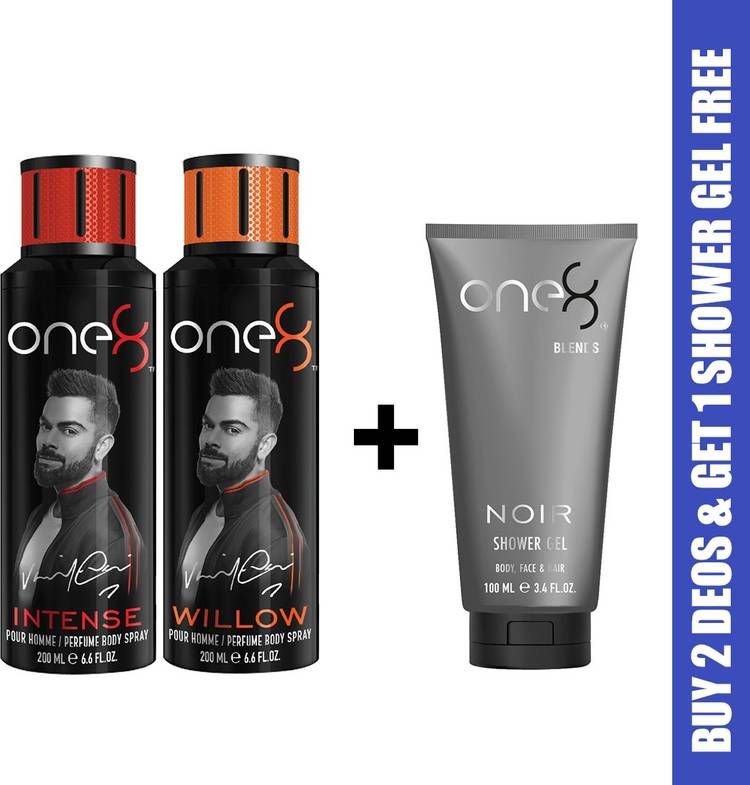 one8 by Virat Kohli One8 Combo Buy 2 Deo's (Intense+Willow) and Get 1 Shower Gel Free (Noir) Deodorant Spray  -  For Men