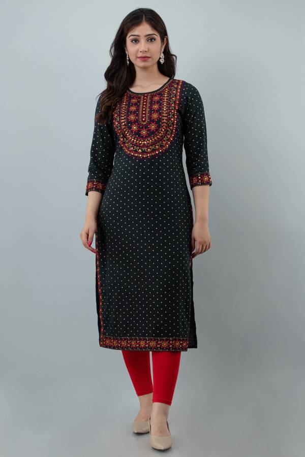 Women Embroidered, Self Design Rayon Straight Kurta Price in India