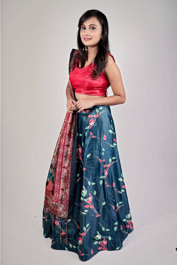 Printed, Floral Print Semi Stitched Lehenga Choli