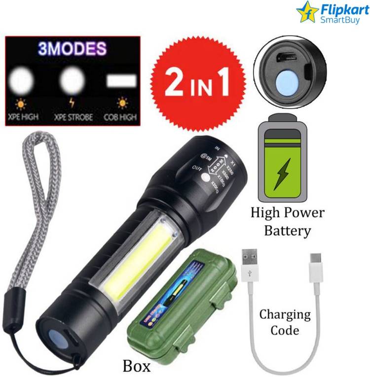 Flipkart SmartBuy Zoomable Waterproof Torchlight LED 2in1 3 Mode Waterproof Rechargeable LED Zoomable Metal 7w Torch