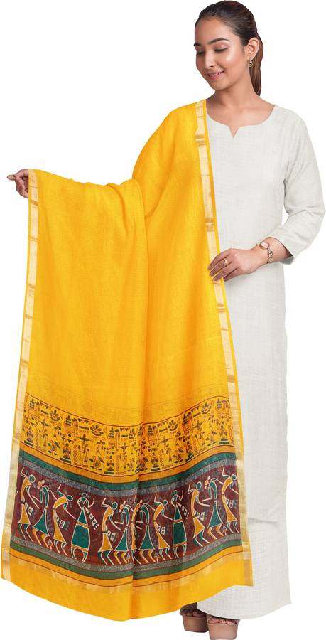 Pure Cotton Printed Gold Women Dupatta