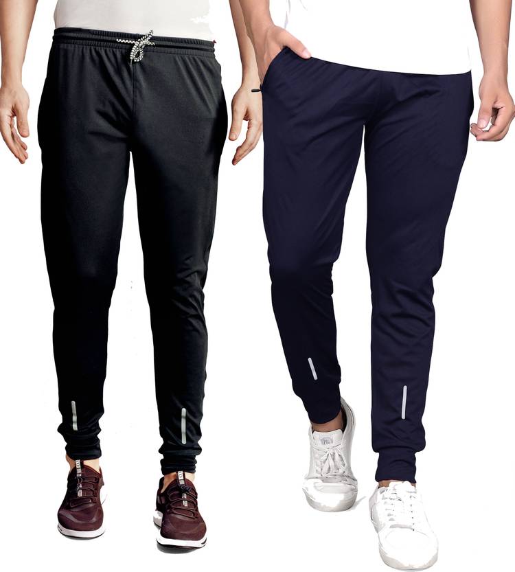 Solid Men Black, Blue Track Pants