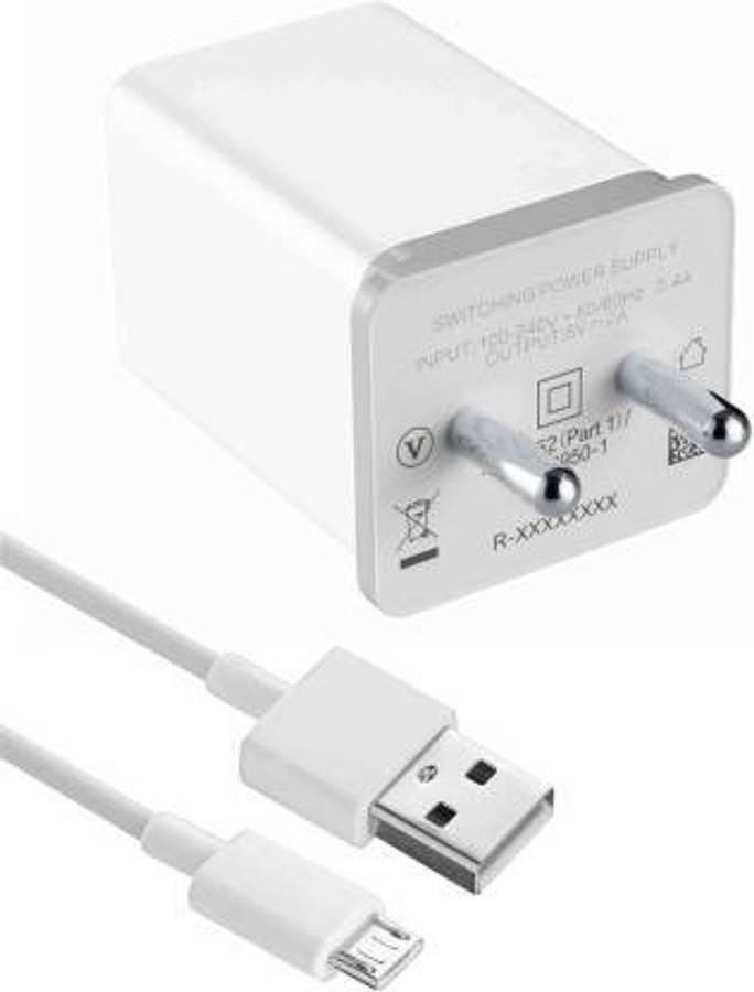 Majron USB 2.0 Fast Charger with Charge & Sync USB Cable 2 A Multiport Mobile Charger with Detachable Cable (White, Cable Included) 2.4 A Mobile Charger with Detachable Cable