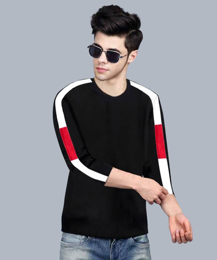 Solid Men Round Neck Black, Red, White T-Shirt