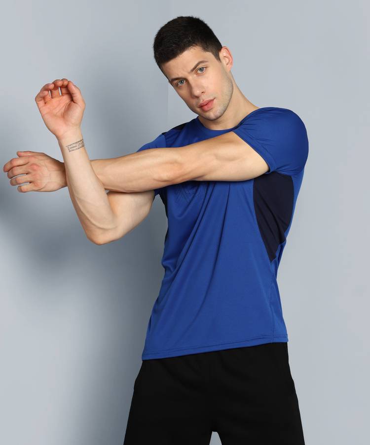 Printed Men Round Neck Light Blue T-Shirt