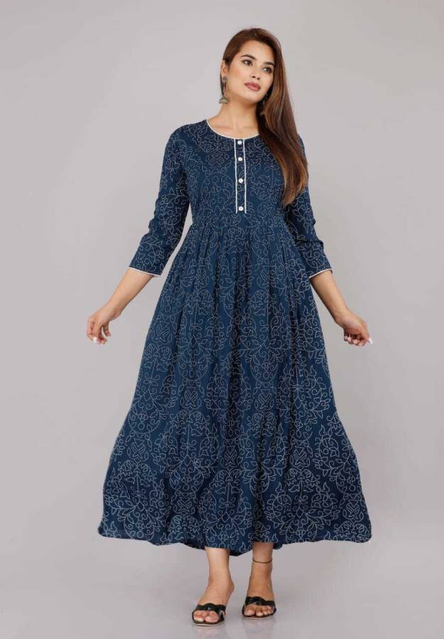 Women Maxi Blue, White Dress Price in India