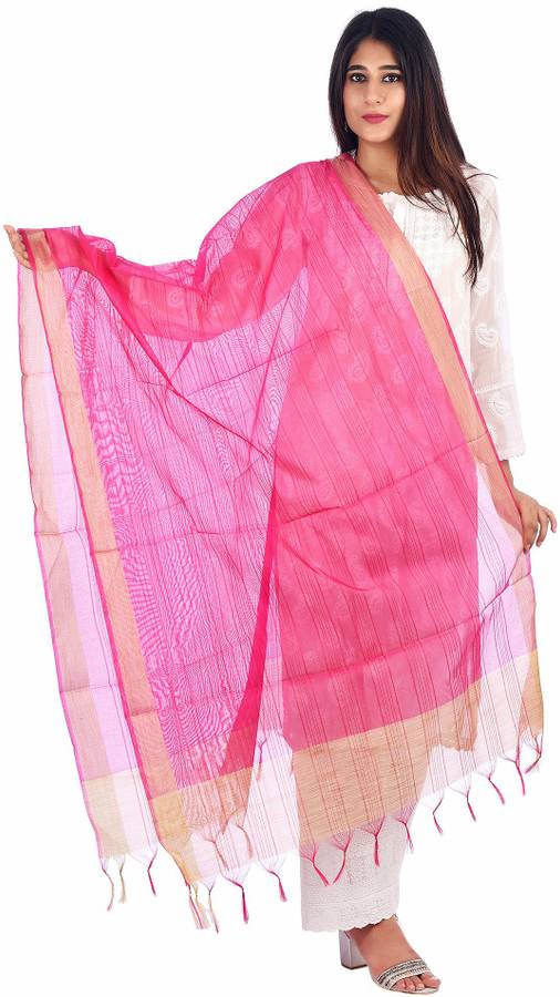 Khadi Cotton Self Design Pink Women Dupatta