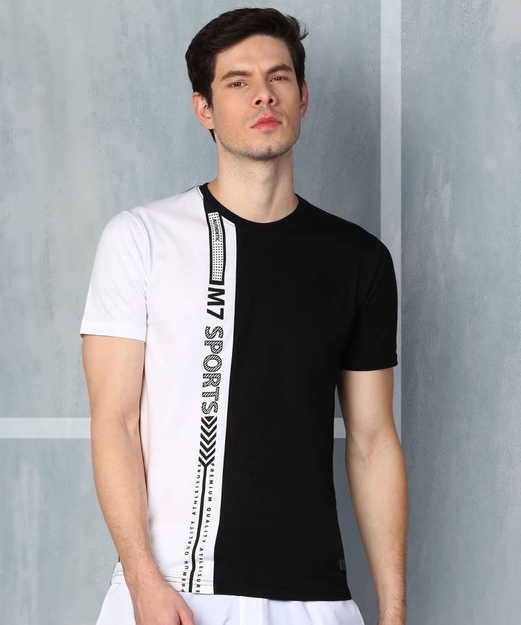 Graphic Print Men Round Neck Black, White T-Shirt Price in India