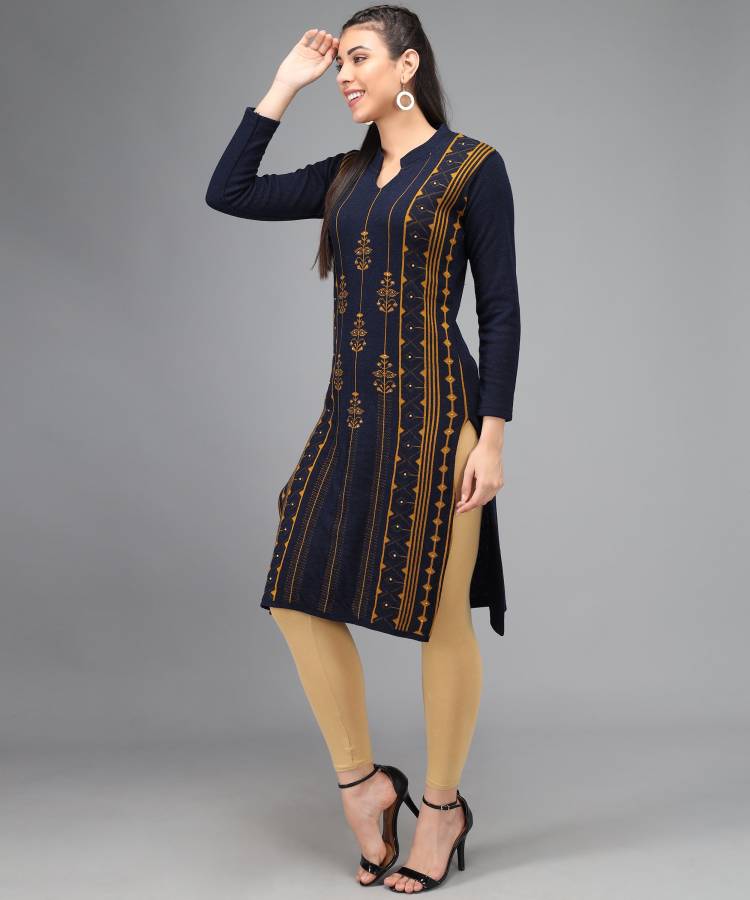 Women Embellished Wool Straight Kurta Price in India
