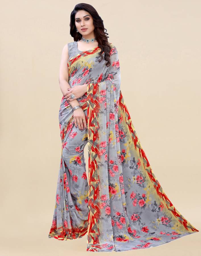 Printed, Geometric Print, Floral Print Daily Wear Georgette Saree Price in India