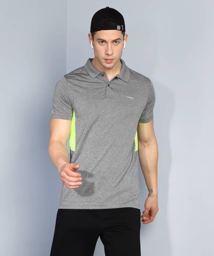 Color Block Men Polo Neck Grey T-Shirt Price in India