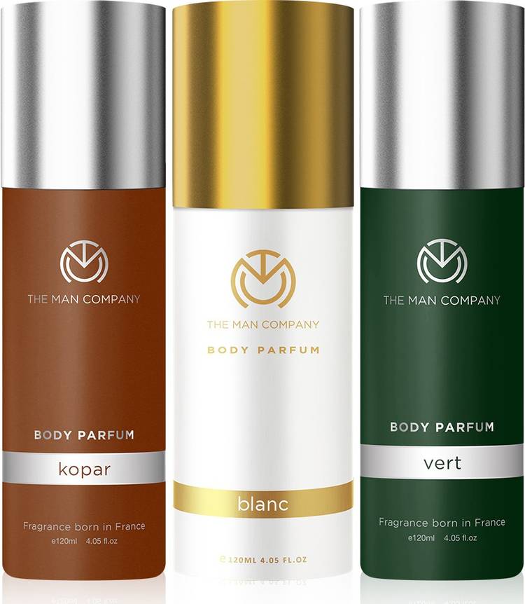 THE MAN COMPANY Body Deodorant Trio Pack for Men | Kopar, Blanc, Vert Body Perfume for Men | Long Lasting Fragrance | Body Spray Combo Kit | Gift Set for Men | No Gas Deodorant - (120ml*3) Deodorant Spray  -  For Men & Women