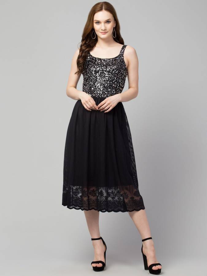 Women Fit and Flare Silver Dress Price in India