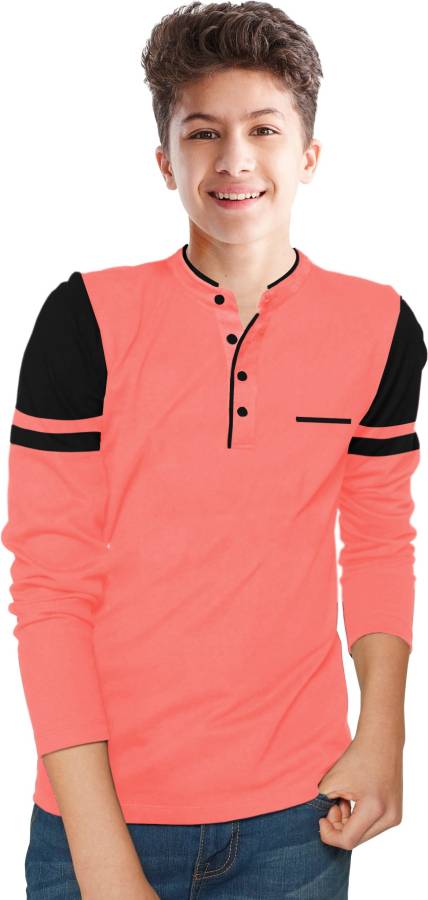 Boys Solid Cotton Blend T Shirt Price in India