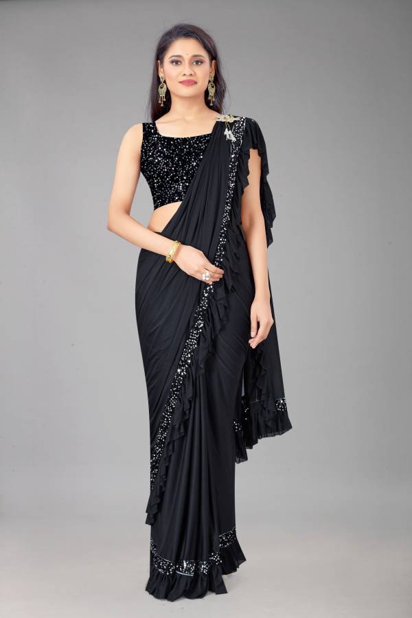 Solid/Plain Bollywood Lycra Blend Saree Price in India