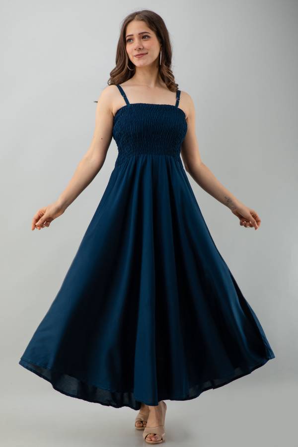 Women Fit and Flare Dark Blue Dress Price in India