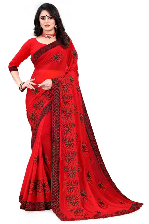 Embroidered Fashion Poly Georgette Saree Price in India