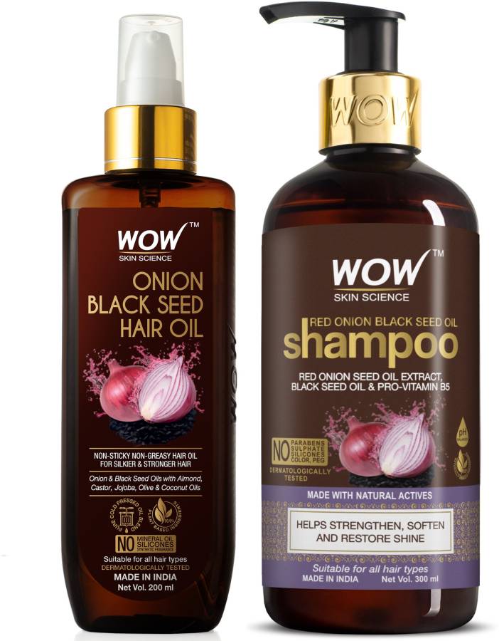 WOW SKIN SCIENCE Red Onion Black Seed Oil Ultimate Hair Care Kit (Shampoo + Hair Oil) (2 Items in the set) Price in India