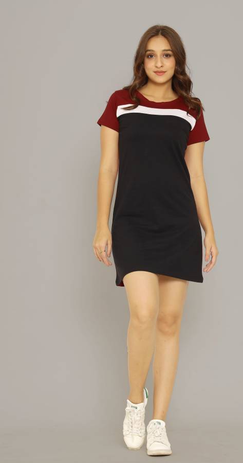 Women Bodycon Maroon, Black Dress