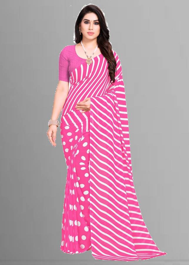 Polka Print, Striped Daily Wear Georgette Saree Price in India