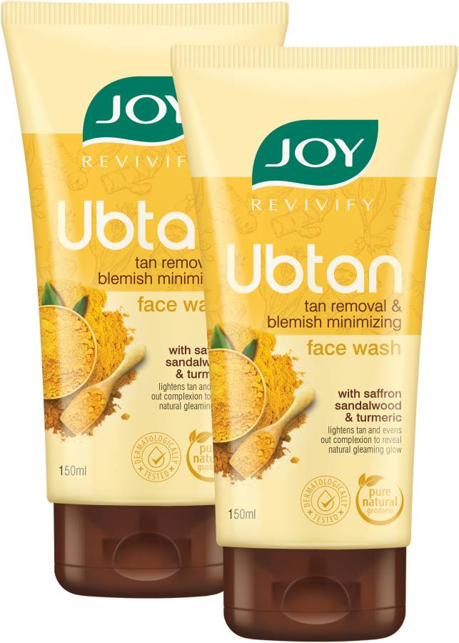 Joy Revivify Ubtan Tan Removal and Blemish Minimizing With Saffron, Turmeric, Chickpea Flour, Almond Oil , Rose Water, Sandalwood Oil , Walnut Beads - No Parabens  ( Pack of 2 X 150ml ) Face Wash Price in India