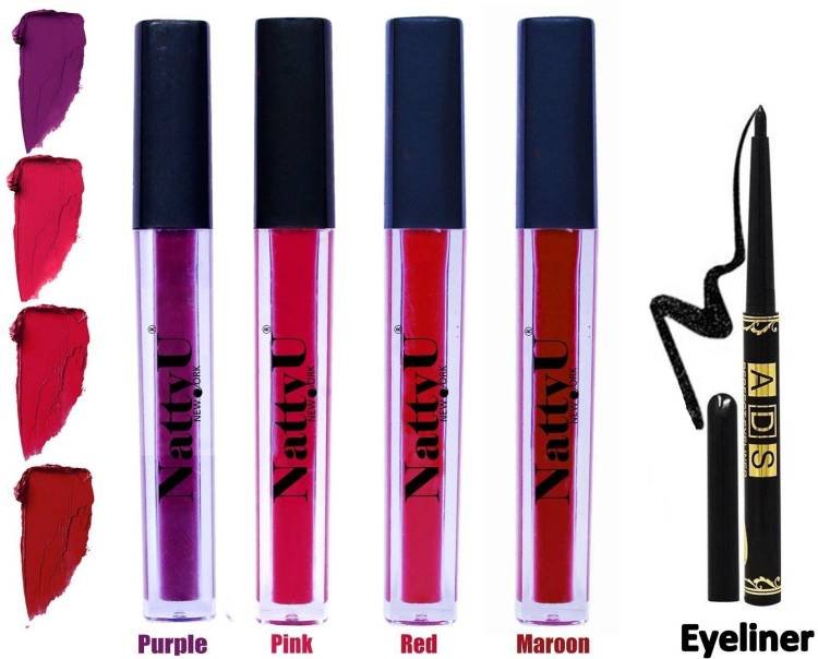 NattyU Premium Liquid Matte Lipsticks - HB Red Edition with Free Eyeliner Pencil Price in India