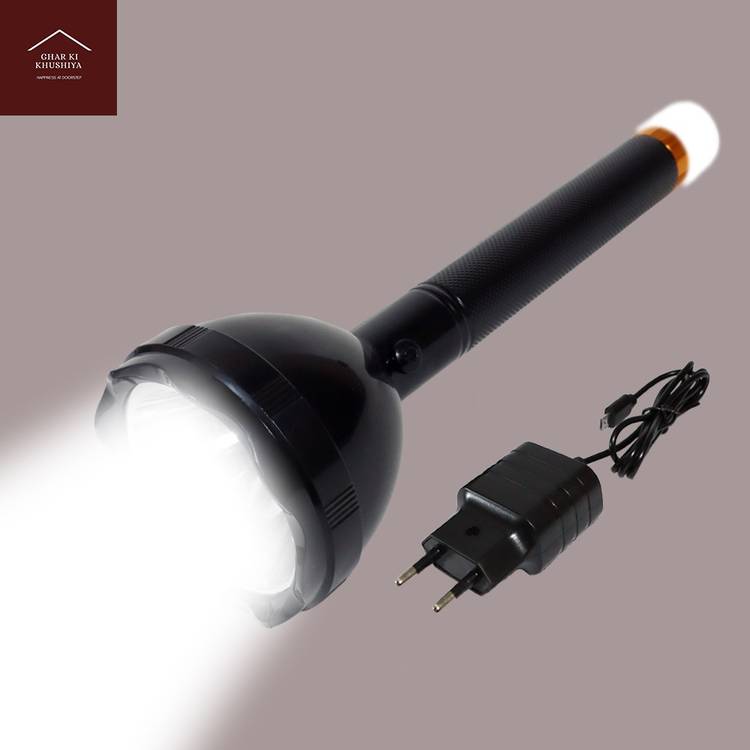 ghar ki khushiya GHARKIKHUSHIYA RECHARGEABLE FLASHLIGHT WITH DUAL LED Torch Rechargeable SUPER bright Torch High Power Flashlight for Camping Hiking Outdoor and Ever day purpose Torch with emergency light Table Lamp LONG PRESS FOR BLINKER Torch (Multicol