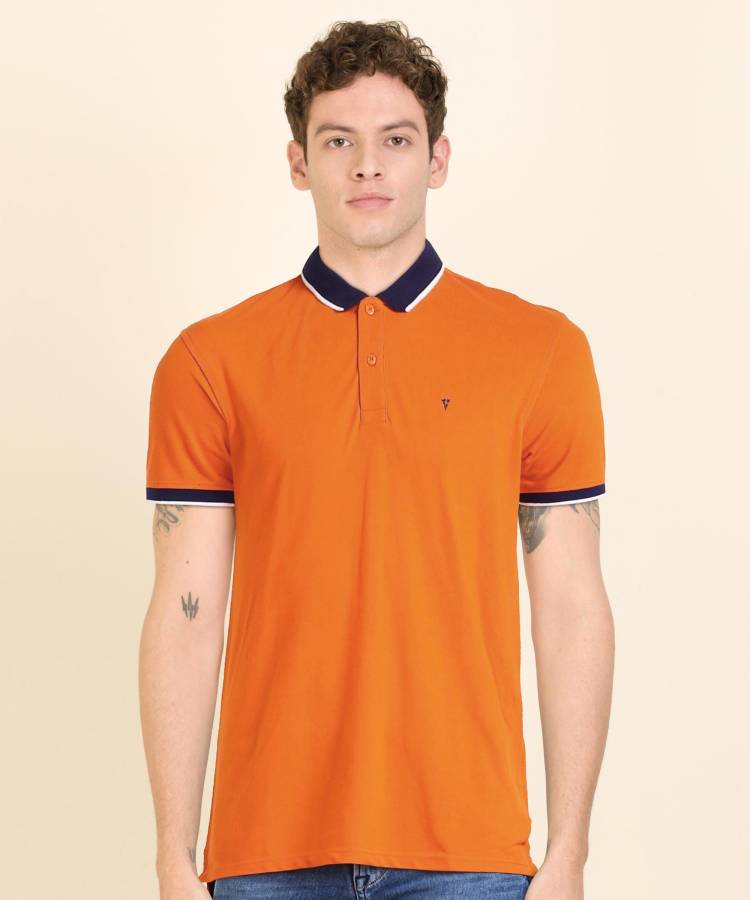Solid Men Polo Neck Orange T-Shirt Price in India