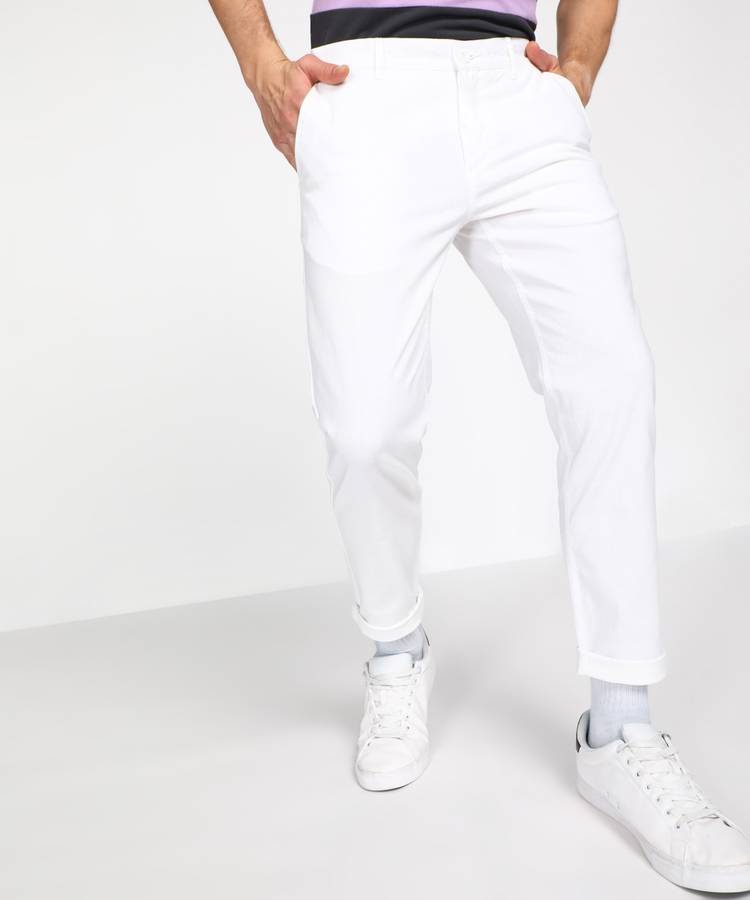 Regular Fit Men White Pure Cotton Trousers