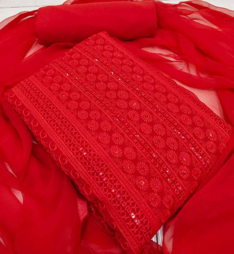 Pure Georgette Embroidered Kurta & Churidar Material