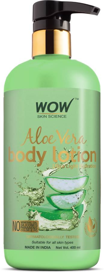 WOW SKIN SCIENCE Aloe Vera Body Lotion - Ultra Light Hydration - No Mineral Oil, Parabens, Silicones, Color & PG - 400 ml Price in India