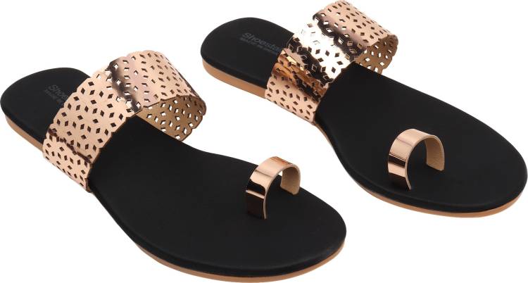 Shoestail Women Gold, Black Flats Price in India