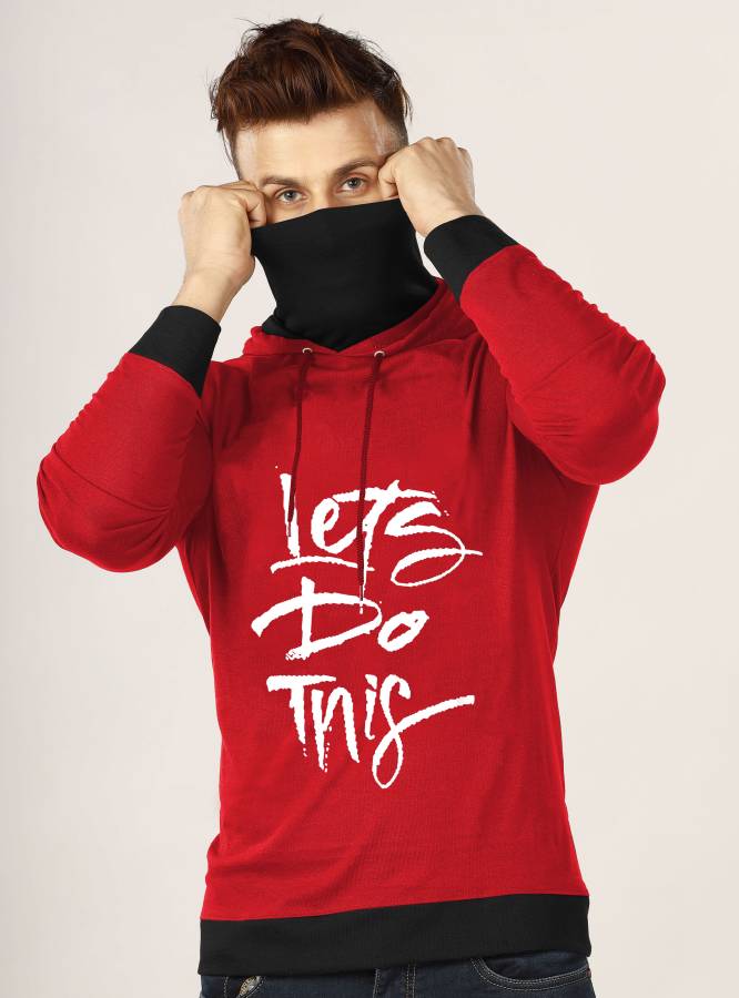 Printed Men Hooded Neck Red, Black T-Shirt Price in India
