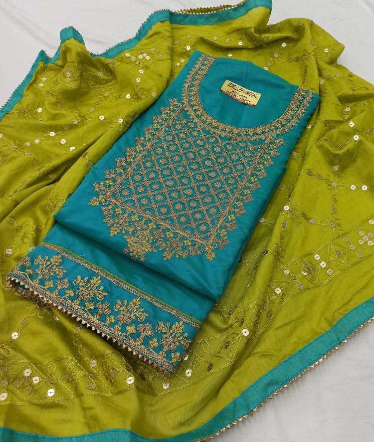 Semi Stitched Chanderi Salwar Suit Material Embroidered Price in India