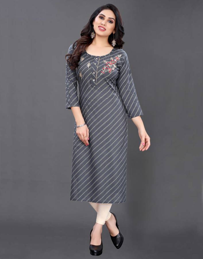 Women Printed, Embellished, Solid Rayon Straight Kurta