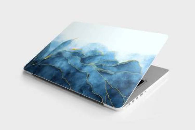 DWELLSINDIA Abstract Marble Skin/Sticker for Laptops Upto 15.6 Inch (HD Quality, Blue & Gold) - BUY 1 GET 1 FREE Vinyl Laptop Decal 15.6