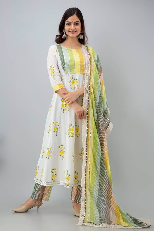 Floral Print Kurta, Trouser/Pant & Dupatta Set