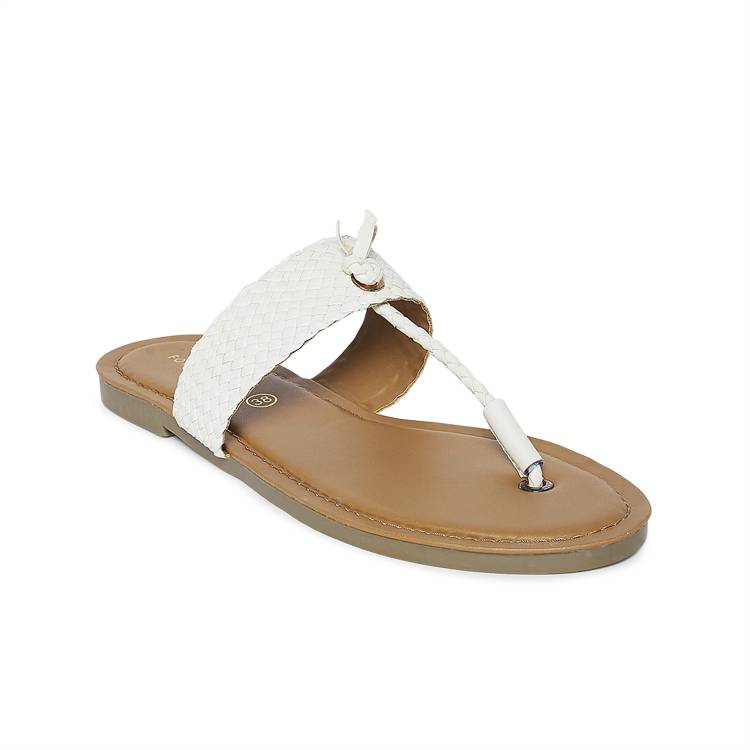 Women White, Brown Flats Sandal Price in India