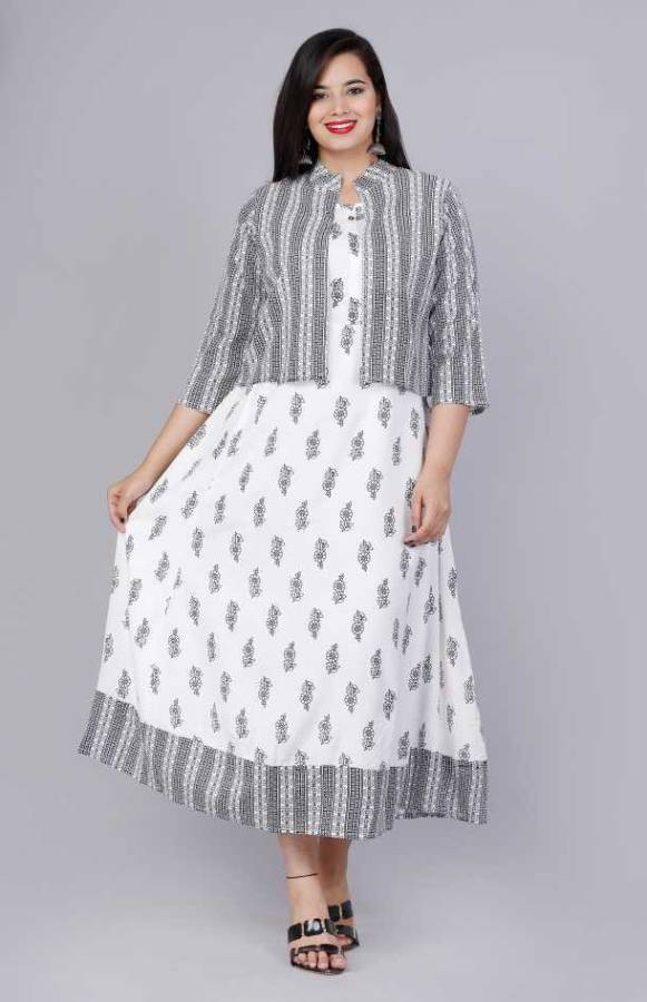 Women Printed Rayon Anarkali Kurta Price in India