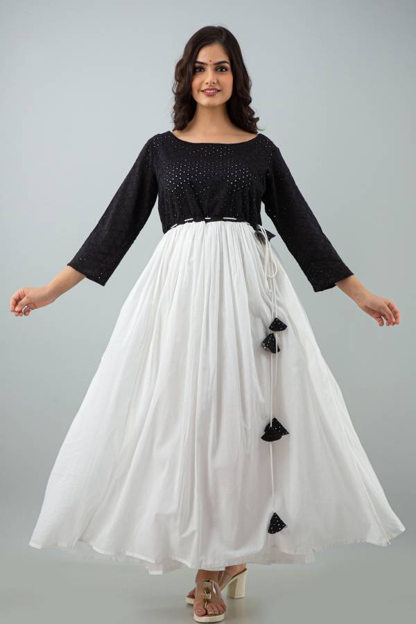 Women Asymmetric White, Black Dress Price in India