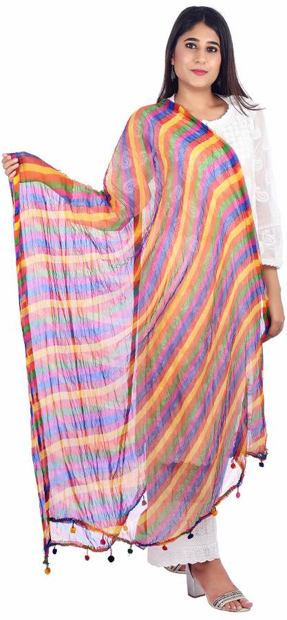 Chiffon Striped Multicolor Women Dupatta