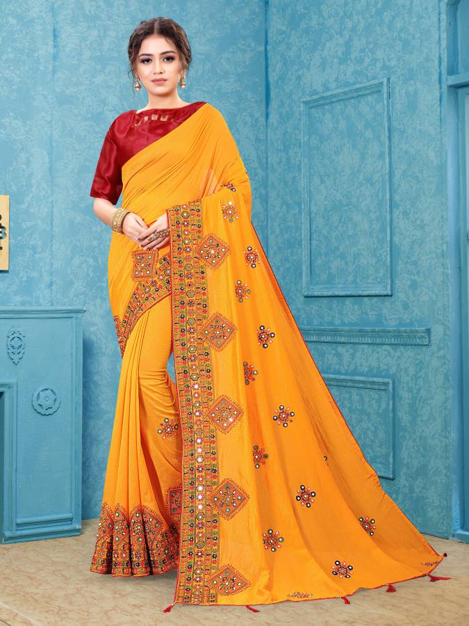 Embroidered, Printed, Plain, Self Design, Solid, Checkered, Embellished Fashion Art Silk, Silk Blend Saree Price in India