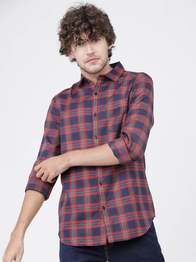 Men Regular, Slim Fit Checkered Spread Collar Casual Shirt Price in India