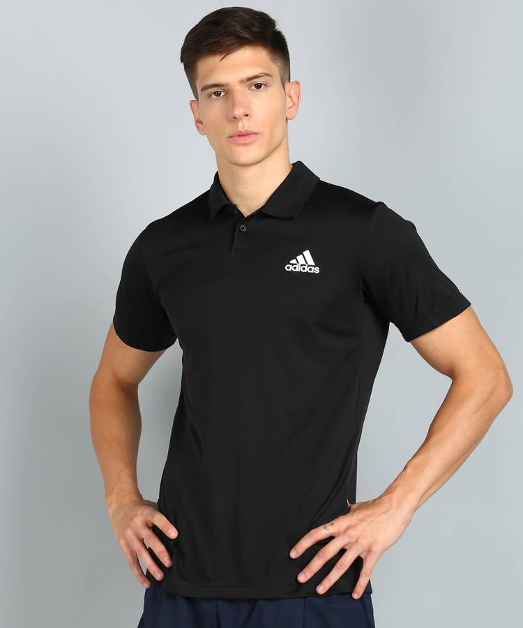 Self Design Men Polo Neck Black T-Shirt